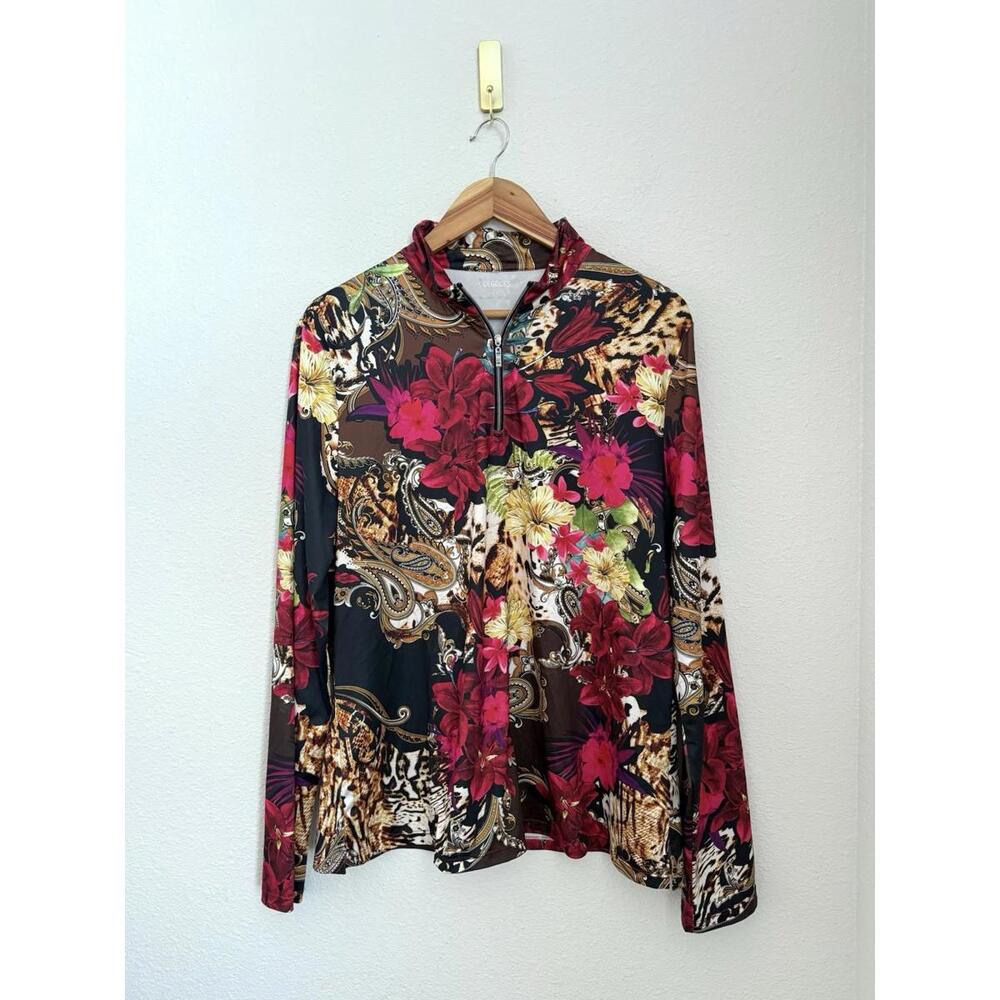 ACEGOLFS  Pretty Feminine Golf Shirt Quarterzip UPF50+‎ Size XXL Floral Outdoor